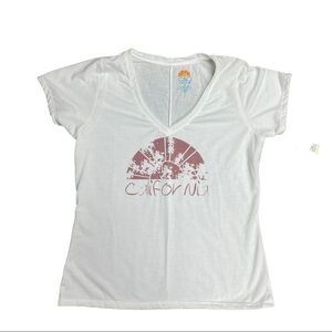 C and C California Graphic Logo V Neck Slub Tee Medium